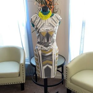 Arden B | White Capped Sleeve Shift Dress with Metallic Designs